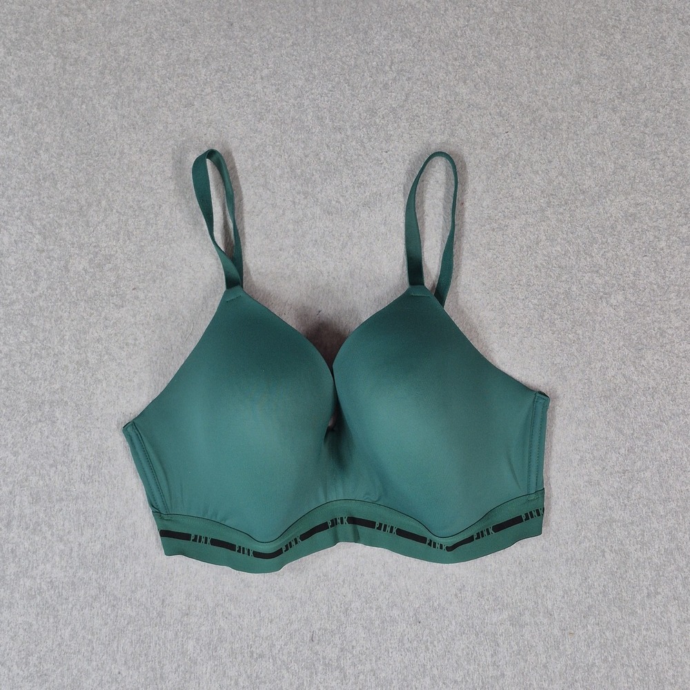 PINK Women Bra 34DD Green T Shirt Wireless Strap Adjustable Lightly Lined